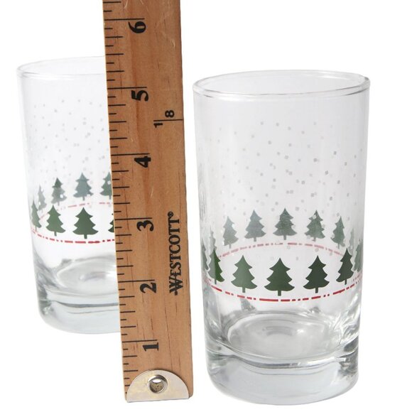 Vintage Libbey Christmas Glass Cups Highball Tumblers Tree Snowfall Pucker Base - Picture 3 of 11